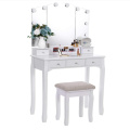 Tri-Folding Mirror White Vanity Desk Table