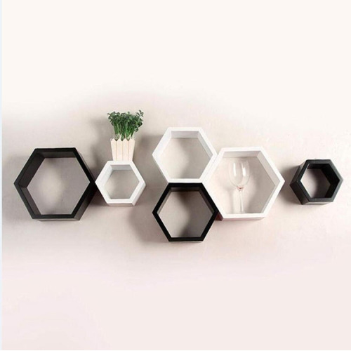 6 Piece Mount Hexagon Shape MDF Wall Shelf