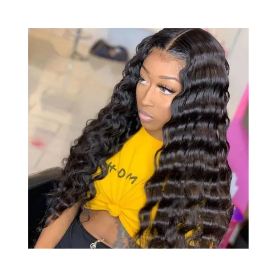 Joywigs 20\" Transparent Full 13x4 Frontal Human Hair Wigs for Black Women: Loose Deep Wave Lace Front Wig with HD Lace