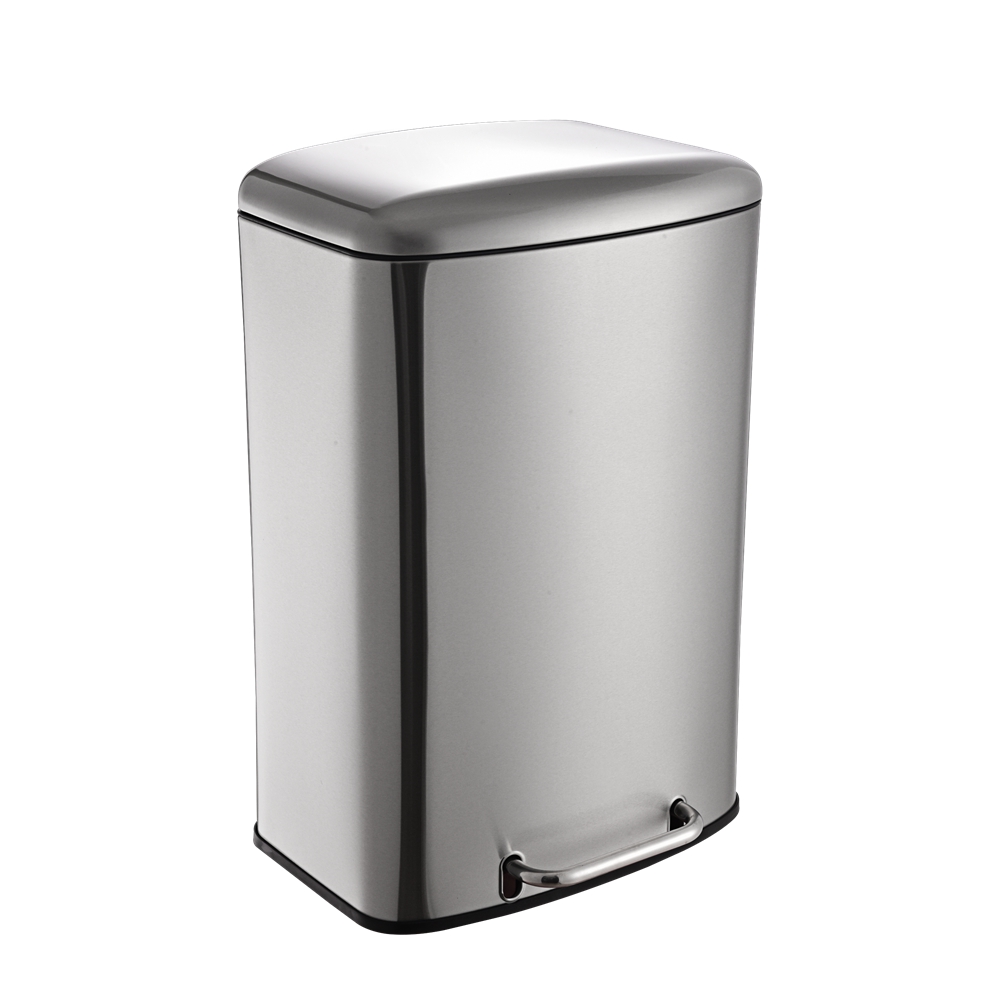 stainless steel trash can with soft close lid slim open