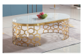 Table basse de luxe avec dessus en marbre en acier inoxydable doré