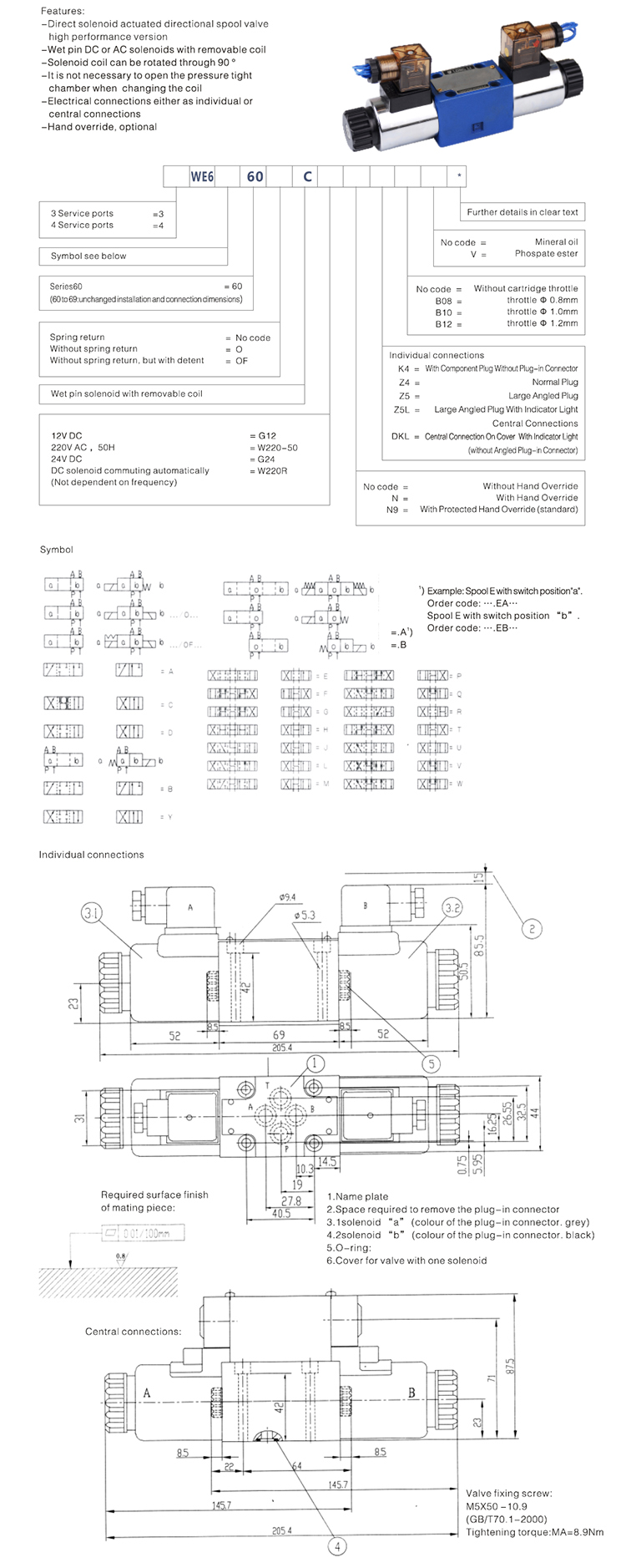 Solenoid Oil Fluid High Pressure Directional Valve 