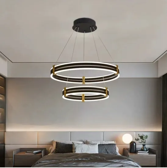 Modern Black Round Ring Pendant Light 60+80cm