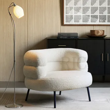 Modern White Faux Shearling Boucle Lounge Chair
