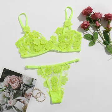 Luxus -Frauen -Blumen -Netzgarn -Spitzenunterwäsche Set