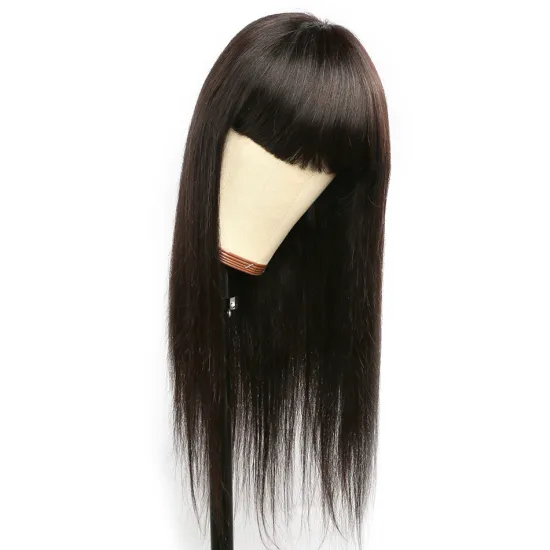 Wholesale Brazilian Straight Human Hair Wig Full Machine Made Remy Human Hair Wig with Bangs 150 density Straight Wig With Bangs
