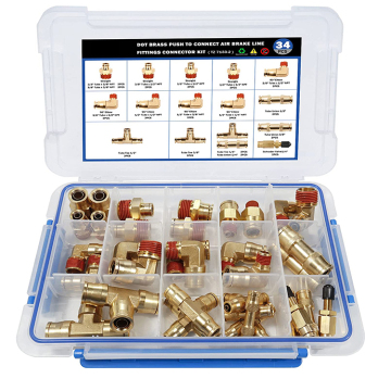 Brass Push-in Air Brake Nylon Tubing Fittings Assortment Kit - 34pcs