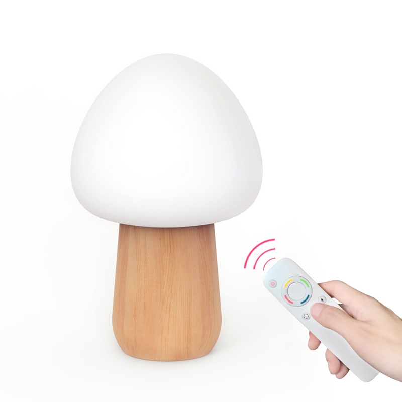 Wooden Multicolor Mushroom Led remote controller lamp USB Rechargeable Night Light For Holiday Gifts