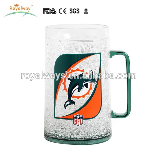 Hot selling Summer Double Wall Frosty Gel Plastic Freezer Beer Mug With Hanlde