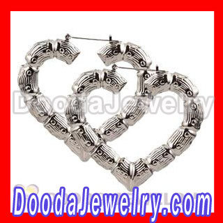 Cheap Basketball Wives Black Heart Bamboo Hoop Earrings Wholesale 
