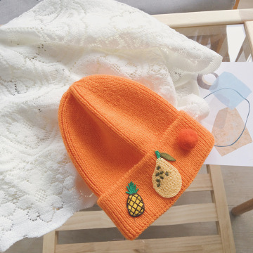 Warm melon leather hat fabric embroidery fruit woolen