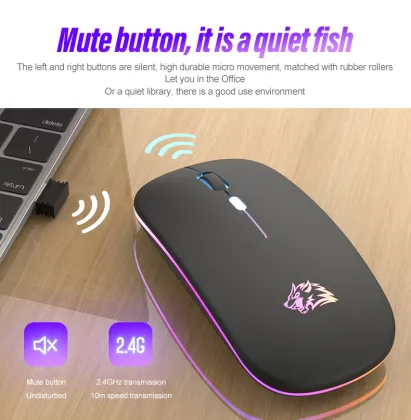 Free Wolf X15 Mute Wireless Mouse - Charging Luminous Gaming Mouse for Office and Notebook