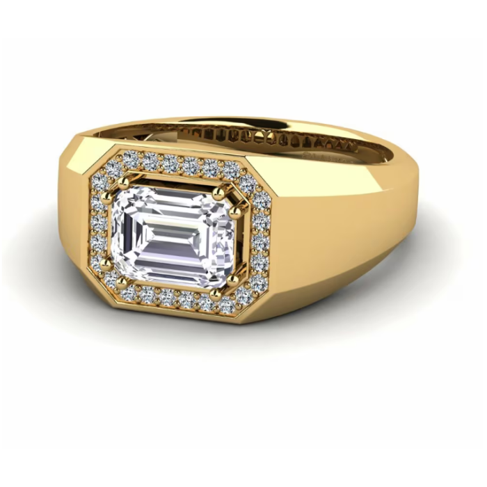 Cincin Emas 18K Bergaya Menampilkan Berlian Potongan Zamrud