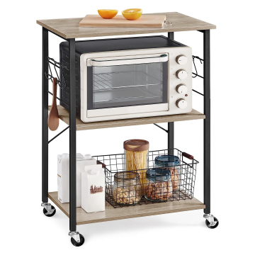 Mobile Kitchen Shelf with 3 Shelves: Serving Cart for Microwave and Toaster