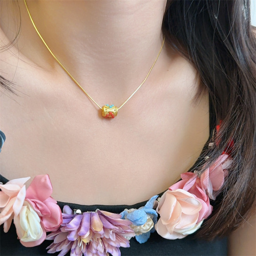 18K Real Gold Electroplated Agate Natural Stone Necklace