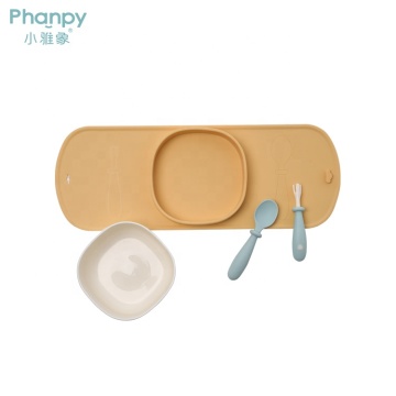 Bowl Fork Spoon Set Baby Silicone Feeding Plate