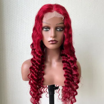 99J Burgundy Red Color Customized Texture Long 30 Inches Brazilian Cuticle Aligned Hair Lace Front Wigs