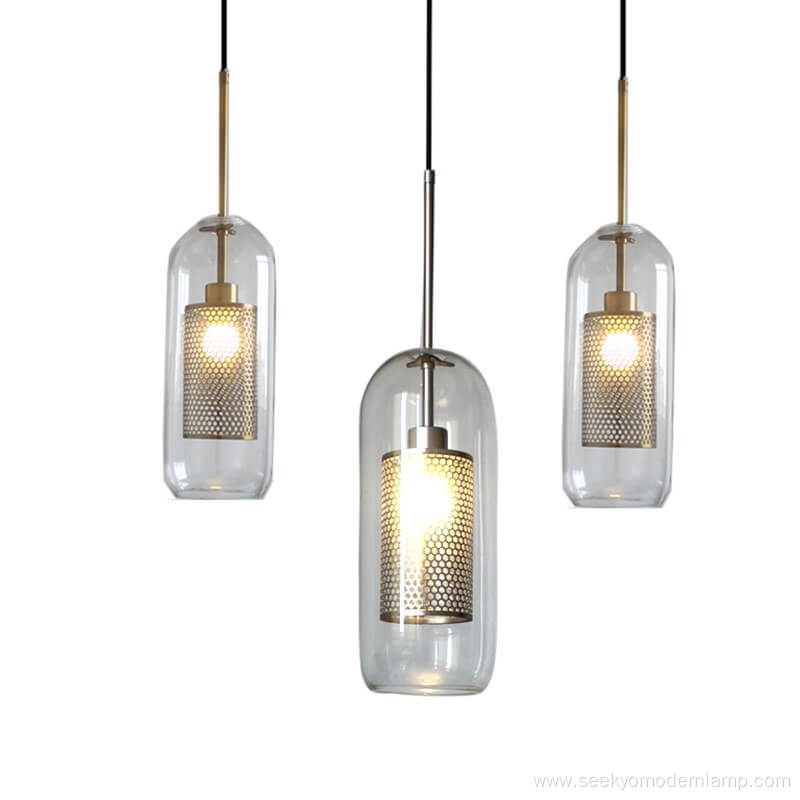 Metal Modern Glass Shade Chandelier Cylinder Pendant Lamp