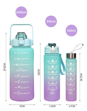 Wholesale 3Pcs Gradient Plastic Water Bottles 2000ml 900ml 500ml Portable Frosted 2L