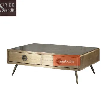 Customized Antique Brass Gold Metal Trunk Coffee Table