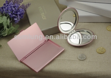 Aluminum round makeup mirror and aluminum business card holder gift set packing /wedding gift sets