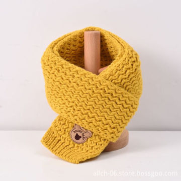 Cute Cartoon Bear Print Acrylic Knitted Scarf for Kids