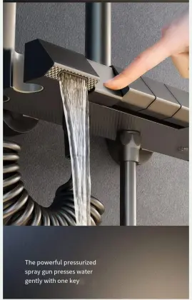 Piano Key Digital Display Supercharged Bathroom Shower Set - Gun Gray