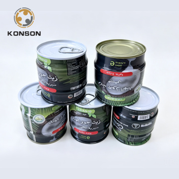 Konson latas de óleo de coco, embalagens metálicas de qualidade alimentar para óleo de coco e leite de coco, vedação hermética