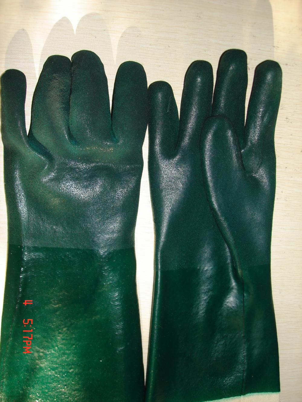 Green PVC Double dipped gloves with interlock liner