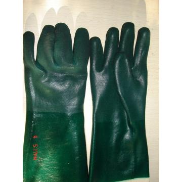 Guantes de doble caída de PVC verde con forro de enclavamiento