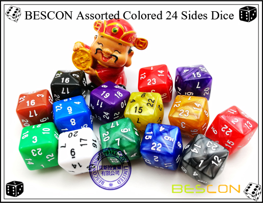 BESCON Assorted Colored 24 Sides Dice