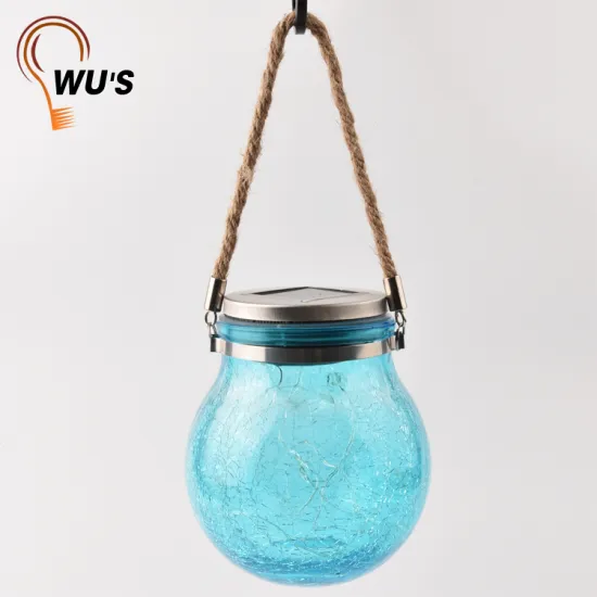 ECO-Friendly 1W solar crackle glass ball lights colorful glass hanging lamp