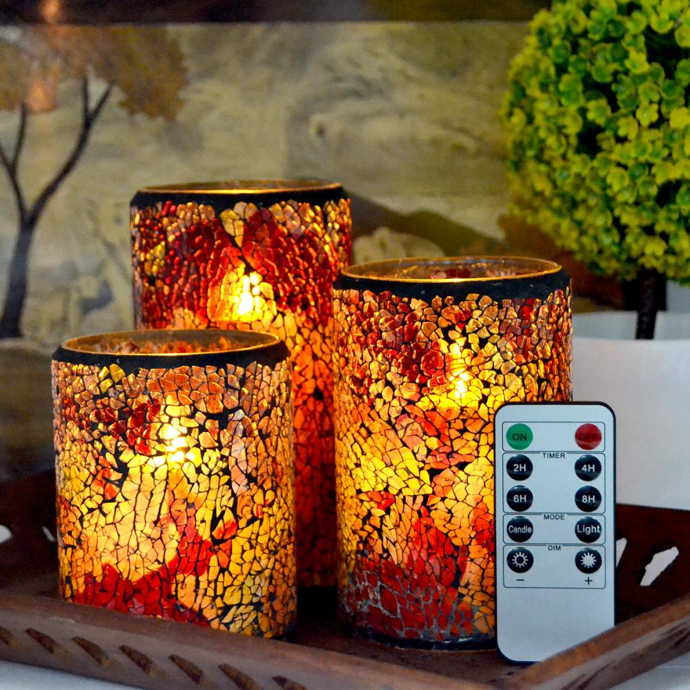 Colorful Mosaic Dancing Flame Pillar Candles