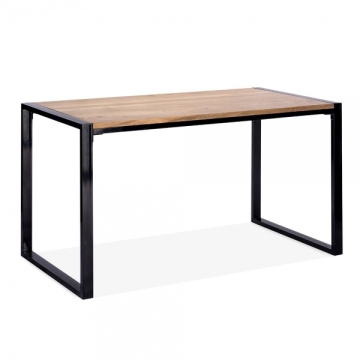 Elm Wood and Black Industrial 4 Seat Dining Table with Modern Steel Base