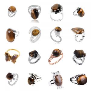 Assorted Tiger Eye Stone Rings Owl Shape Ring for Women Yellow Tiger Eye Heart Rings for Girl Women Wedding Adjustable ring