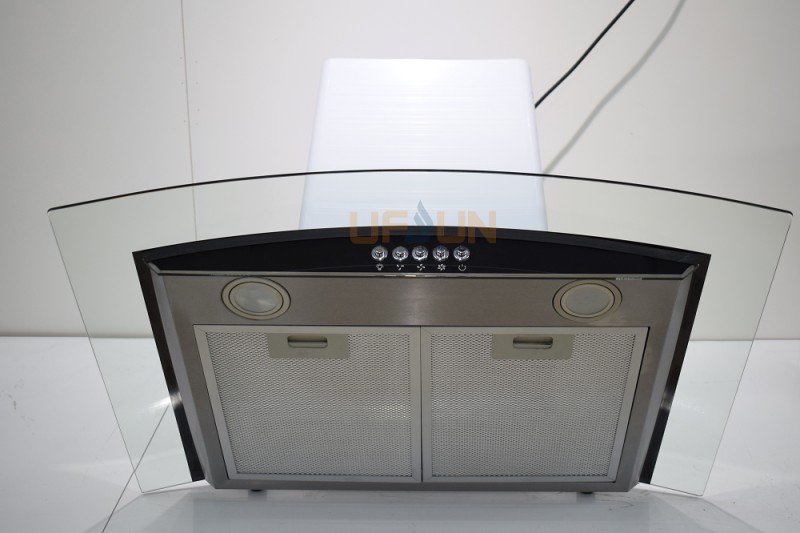 Hot Selling Stainless Steel Push Button Baffle Filter 24# Copper Motor 700/900mm Slim Curved Cooker Hood/Chimney