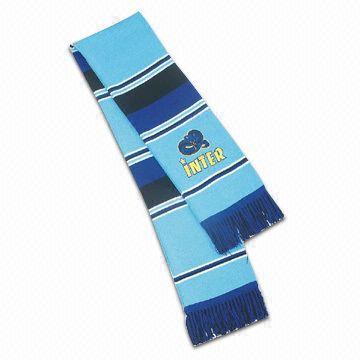 Knitted Fan Scarf with Embroidered Logo, Measuring 150 x 18cm
