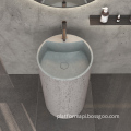 Black Circular Concrete Cylinder Pedestal Sink - Freestanding Bathroom Basin