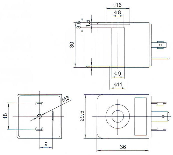 Overall dimension of FESTO Type 9mm Hole Diameter Pneumatic Solenoid Valve Coils
