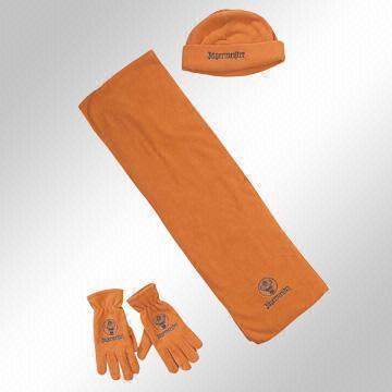 Polar Fleece Hat, Scarf and Glove Set with Embroidered Logo