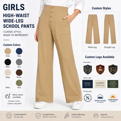 Girls High Waist Button Fly School Uniform