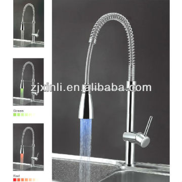 Brass Basin Led Light Kitchen Mixer, Polish and Chrome Finish, Color Changed by Water Temperature, No Need Batteries