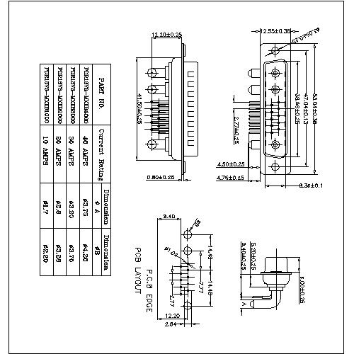 PDR13W3-MXXXXX00 POWER D-SUB 13W3 Right angle PCB-MALE TYPE 