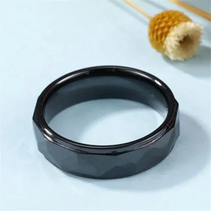 Yiwu Aceon Stainless Steel Men's Black Tone Diamond Pattern Ceramic Ring