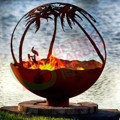 Outdoor Fire Pit Sphere: Corten Steel Garden Decor for Winter Woods Theme