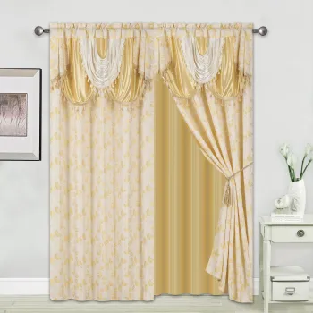 Jacquard Luxury Curtain Set with Valance for Bedroom and Living Room - 54x84 Inch