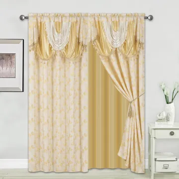 Jacquard Luxury Curtain Set with Valance for Bedroom and Living Room - 54x84 Inch