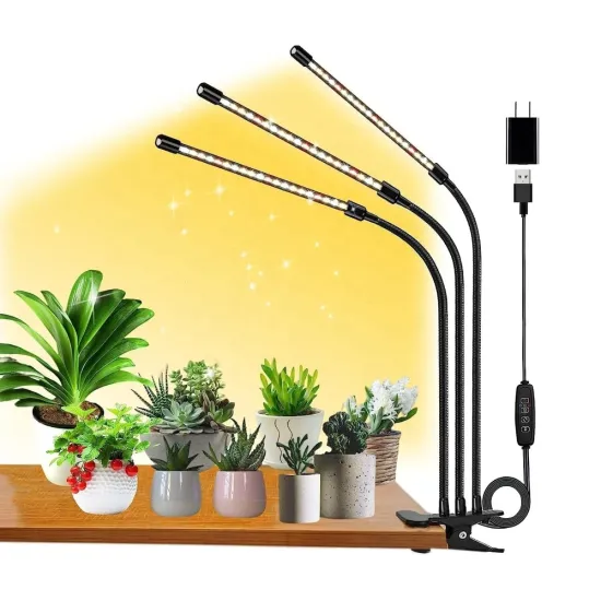 Full Spectrum Clip-on LED Grow Light with White, Red, and Blue Bulbs for Indoor Plants