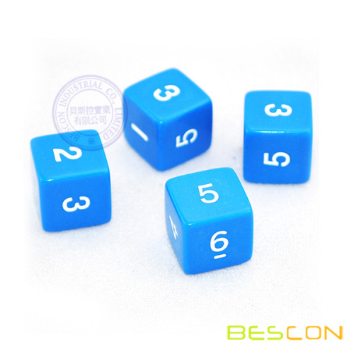 Opaque Blue and White 6 Sided 1-6 number Dice