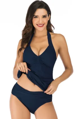 Solid Color Halter Sexy Split Swimsuit Bikini Suit